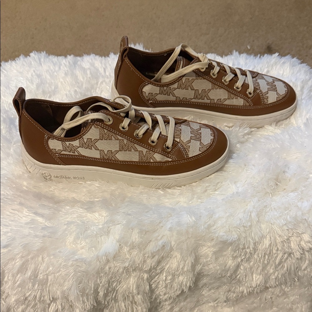 Michael Kors Tan and Cream Logo Sneakers